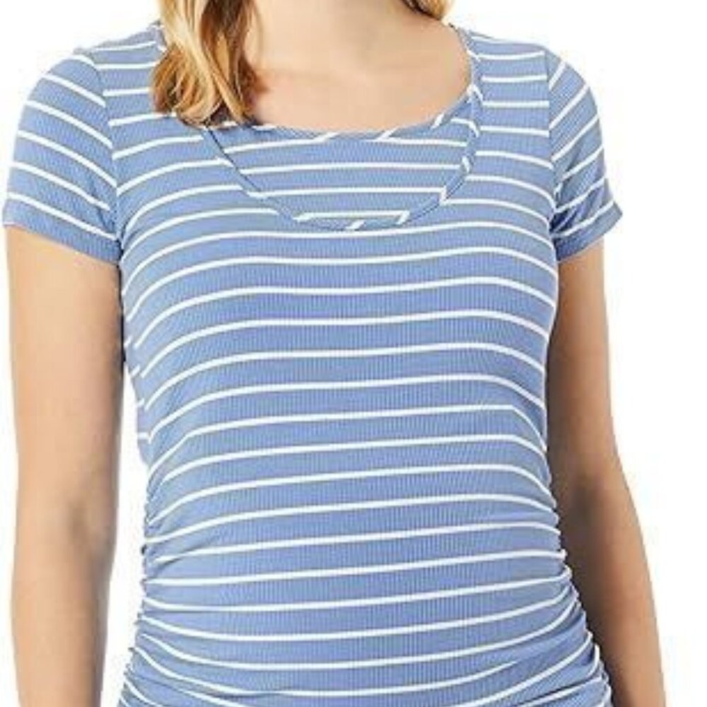 Maternal America Blue Stripe Maternity & Nursing Top Size Large (10-12) NWT